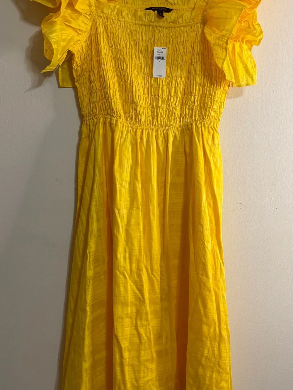 Banana Republic Yellow Smocked Dress with Ruffled Sleeves